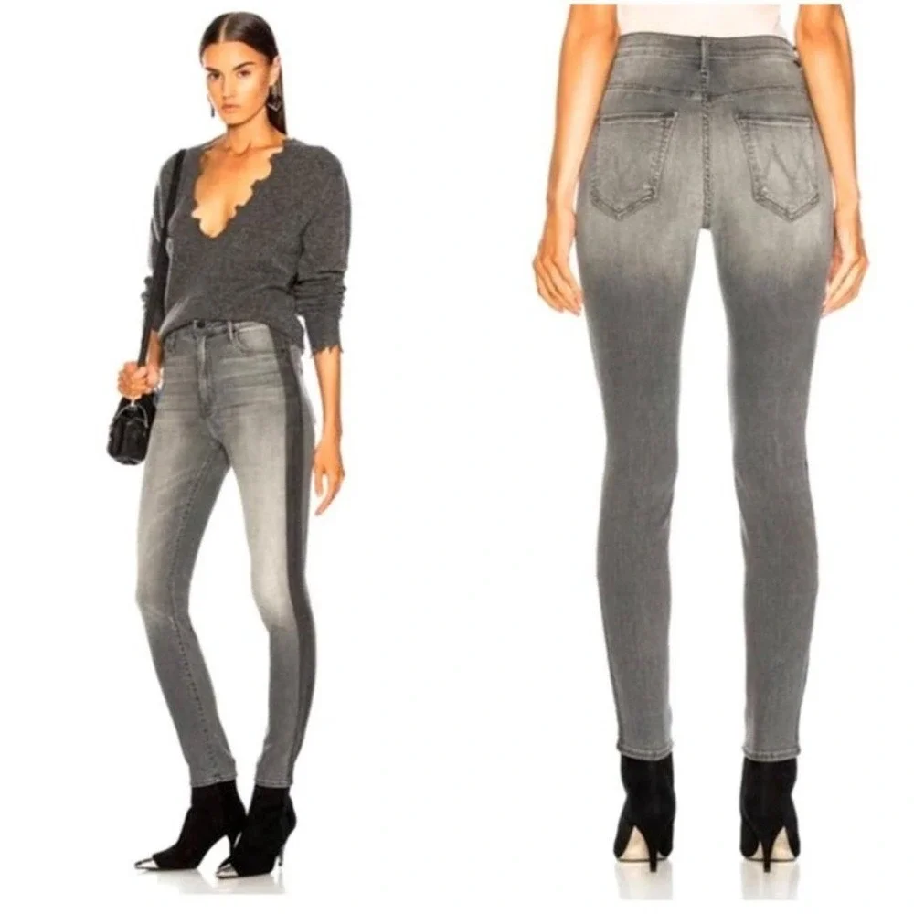 Mother Sz 31 Light Wash Gray Denim The Swooner Super Moon Stripe Skinny Jeans